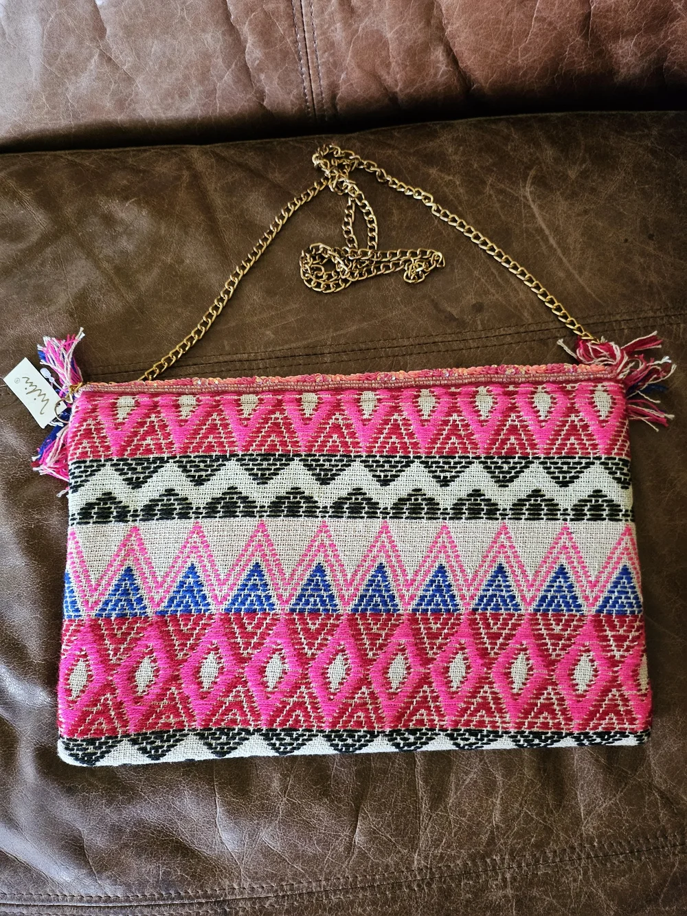 Pink Multicolor Beaded Fringe Shoulder Clutch